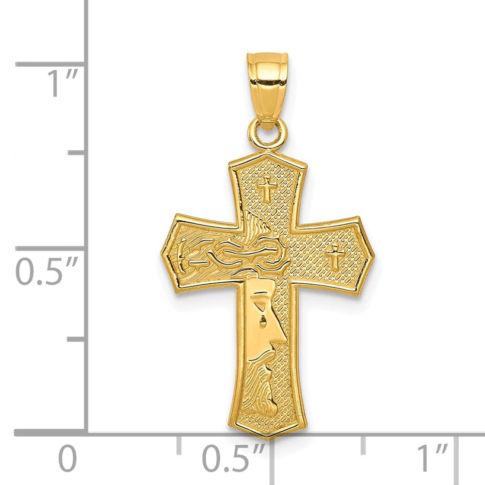 10K Gelbgold Passion Kreuz mit Jesus Wendbar Anhänger