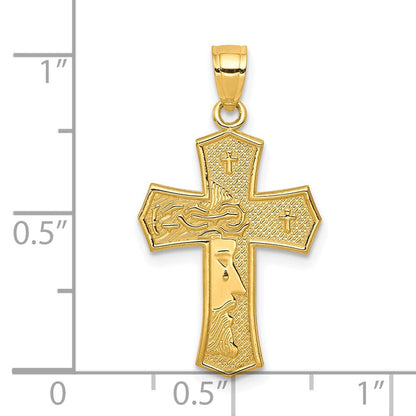10K Gelbgold Passion Kreuz mit Jesus Wendbar Anhänger
