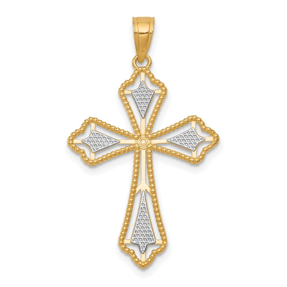 10K Gelb mit Rhodium Diamantiert Kreuz Anhänger