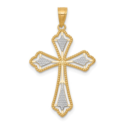 10K Gelb mit Rhodium Diamantiert Kreuz Anhänger