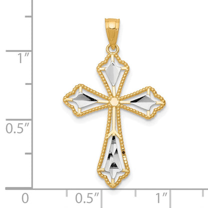 10K Gelb mit Rhodium Diamantiert Kreuz Anhänger