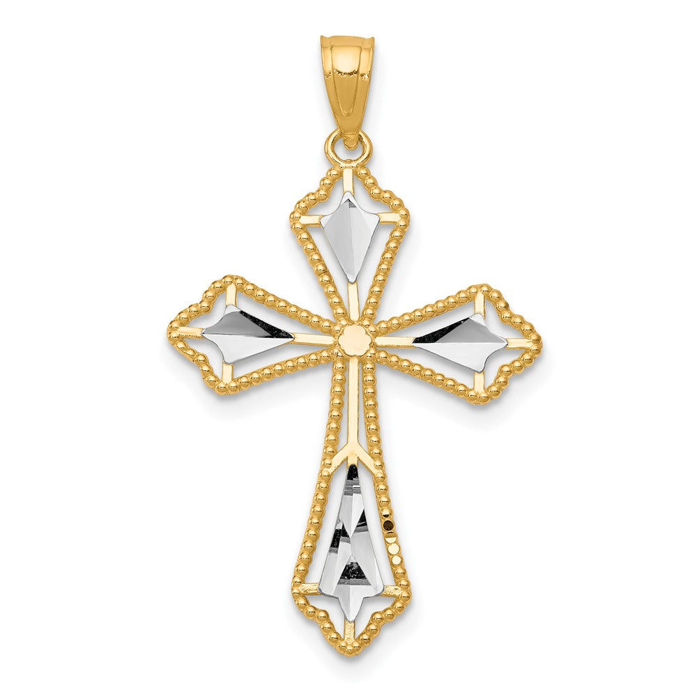 10K Gelb mit Rhodium Diamantiert Kreuz Anhänger