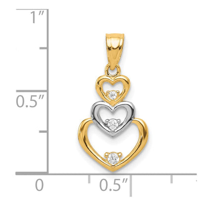 10K Gelb mit Rhodium 10K mit Rhodium Zirkonia 3-heart Anhänger
