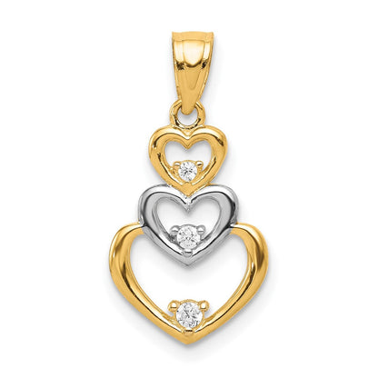 10K Gelb mit Rhodium 10K mit Rhodium Zirkonia 3-heart Anhänger