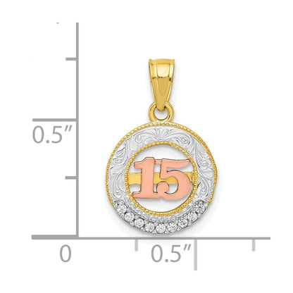 10K Bicolor 10K Bicolor mit Weiß Rhodium Zirkonia 15 Rund Anhänger
