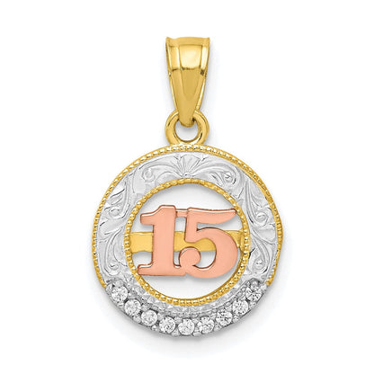 10K Bicolor 10K Bicolor mit Weiß Rhodium Zirkonia 15 Rund Anhänger