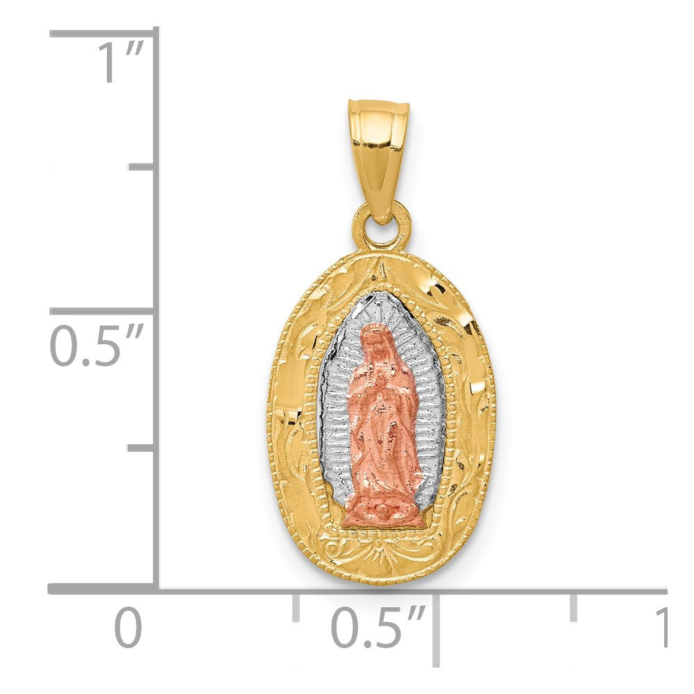 10K Bicolor Weiß Rhodium Damen Of Guadalupe Oval Anhänger