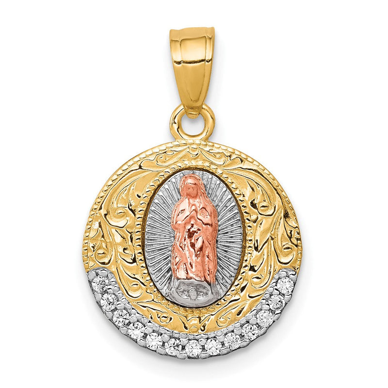 10K Bicolor 10K Bicolor mit Rhodium Zirkonia Damen Of Guadalupe Rund Anhänger