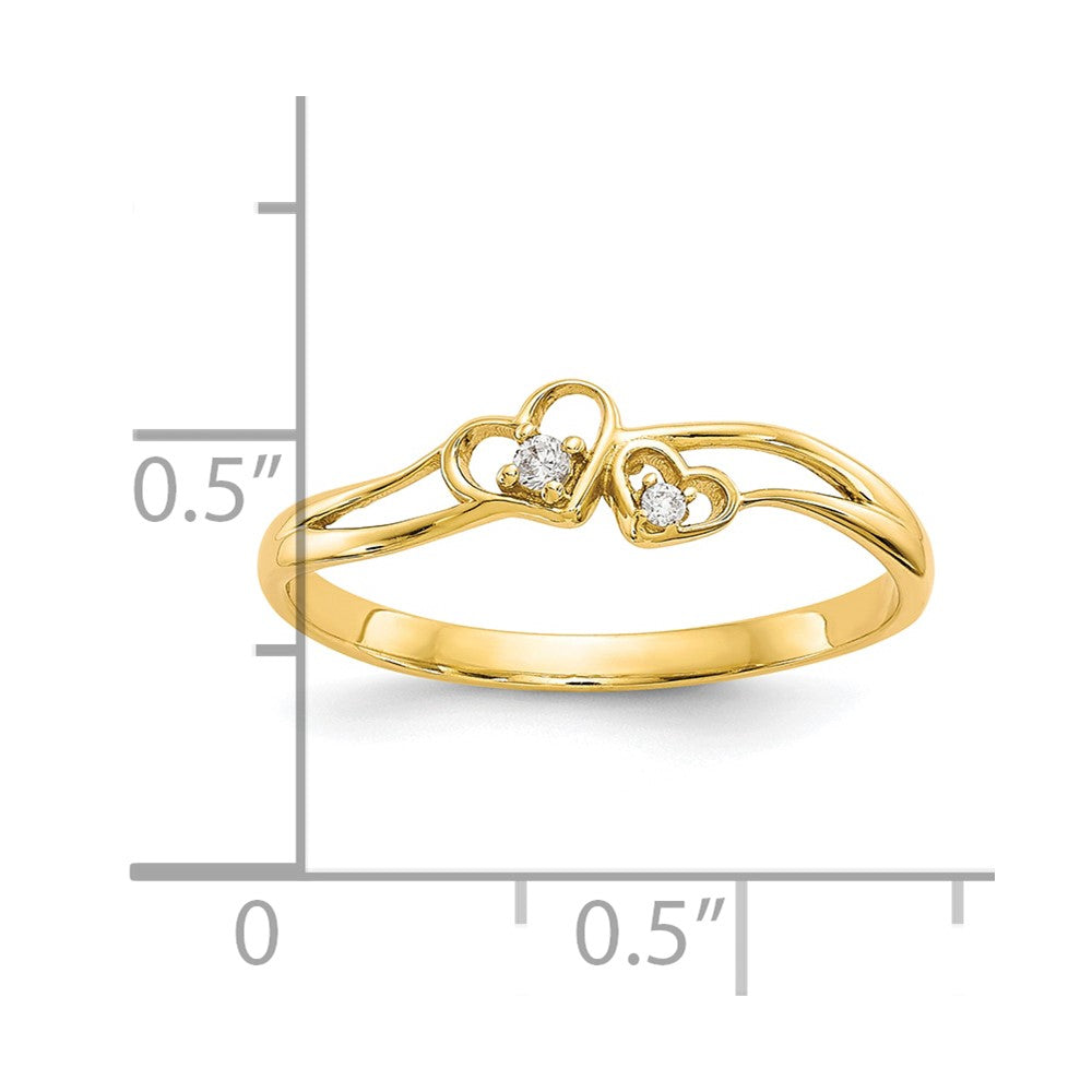 10K Gelbgold Zirkonia Doppelt Herz Ring