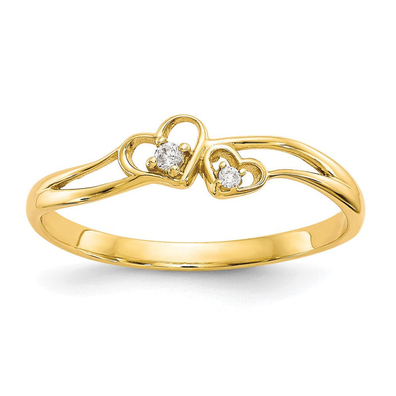 10K Gelbgold Zirkonia Doppelt Herz Ring