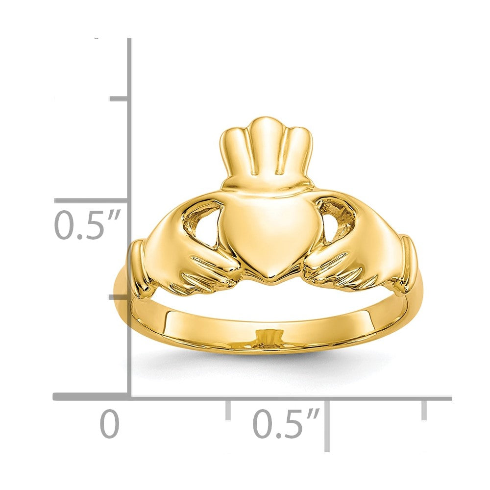 10K Gelbgold polierter Claddagh-Ring
