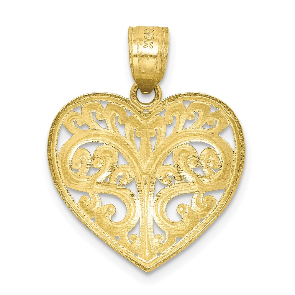 10K Gelbgold Diamantiert Filigran Herz Charm
