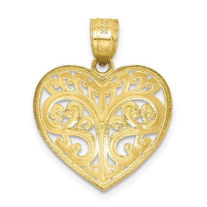 10K Gelbgold Diamantiert Filigran Herz Charm