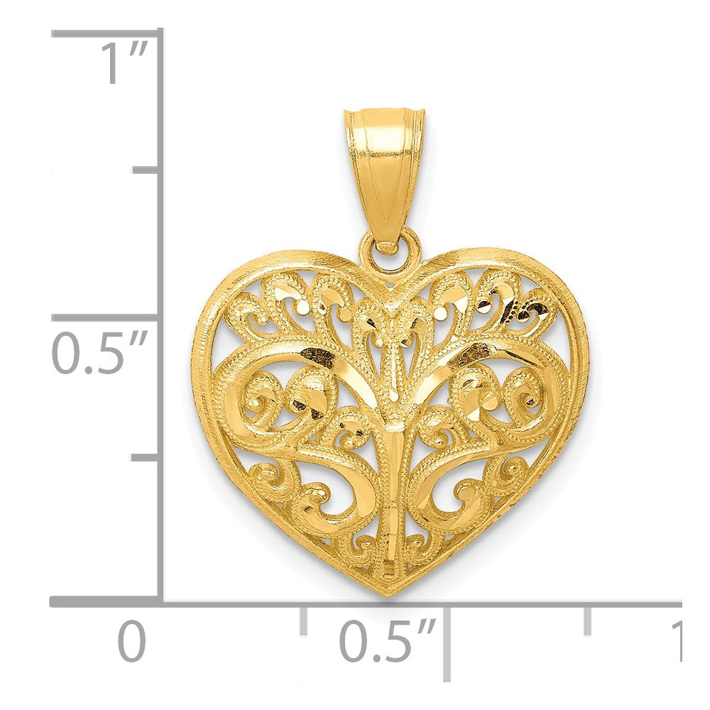 10K Gelbgold Diamantiert Filigran Herz Charm