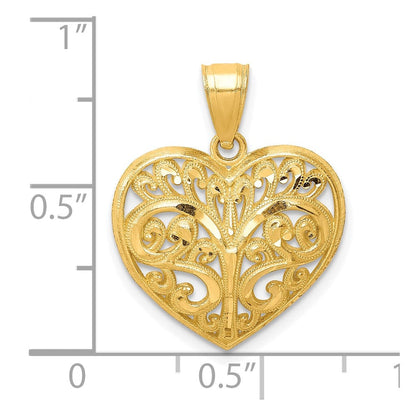 10K Gelbgold Diamantiert Filigran Herz Charm
