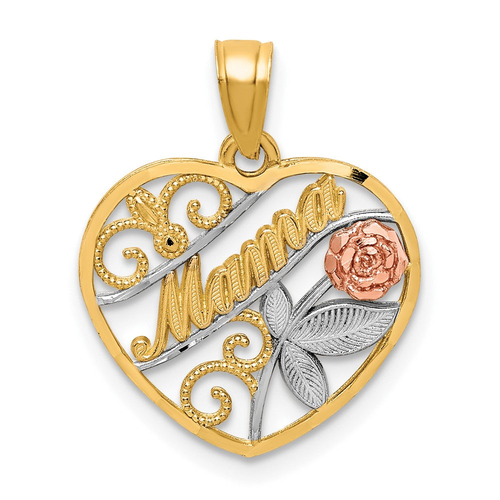 10K Bicolor mit Weiß Rhodium Diamantiert Mama Anhänger