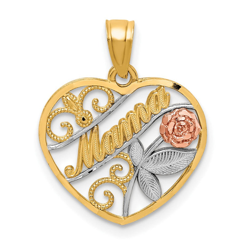 10K Bicolor mit Weiß Rhodium Diamantiert Mama Anhänger