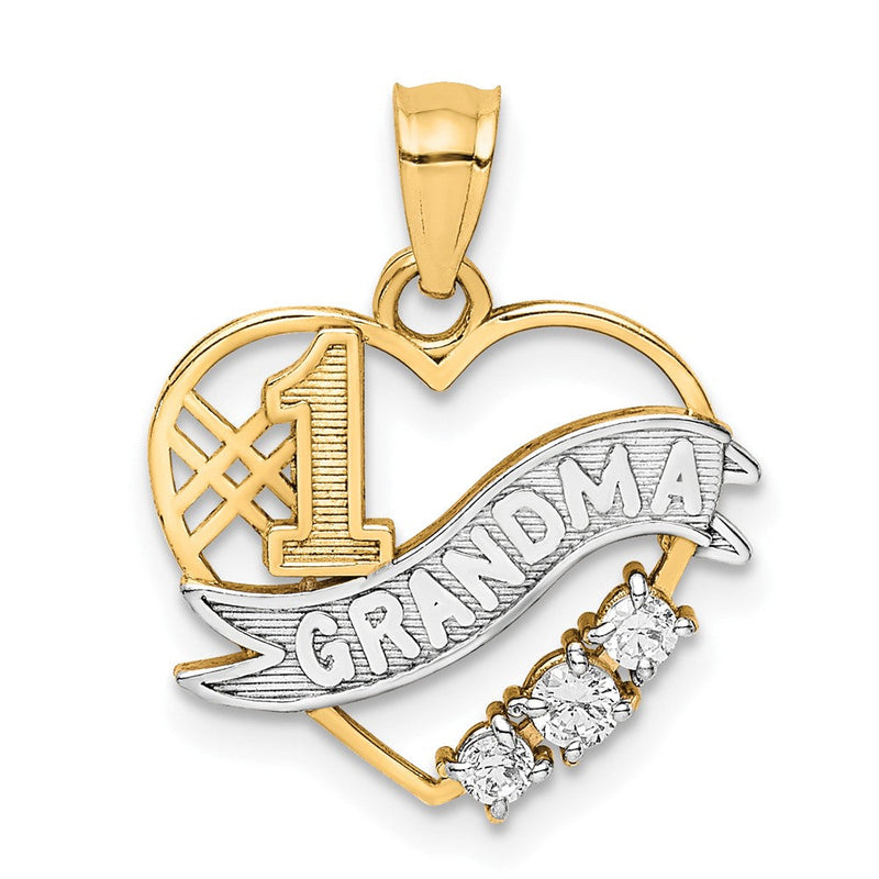 10K Gelb mit Rhodium 10K mit Rhodium Zirkonia #1 Oma in Herz Anhänger