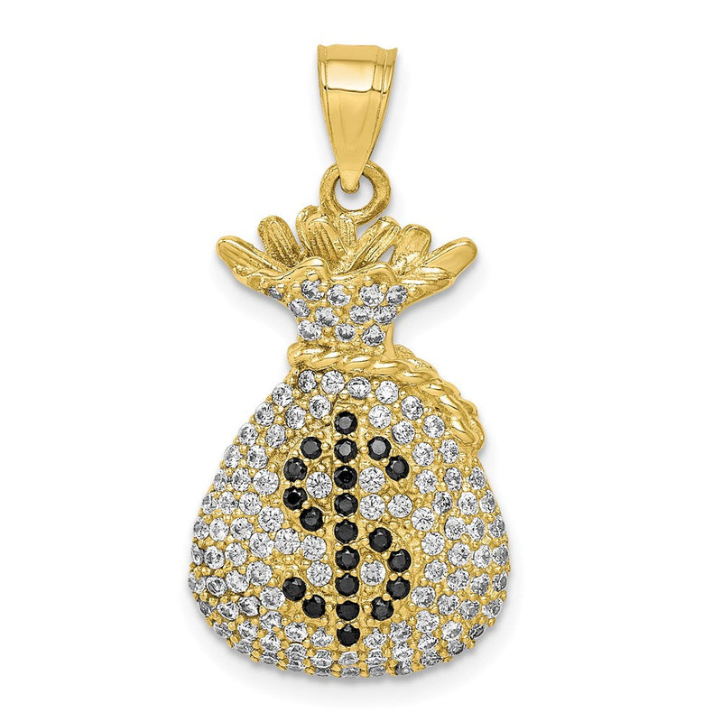 10K Gelbgold 10K Schwarz und Klar Zirkonia Mikro Pavé Geld Bag Anhänger