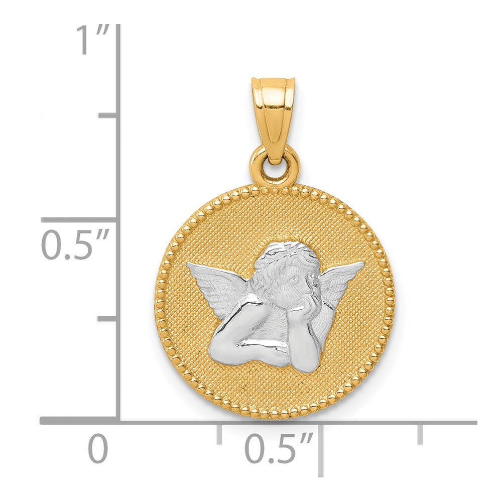 10K Gelb mit Rhodium Poliert und Strukturiert Engel Anhänger