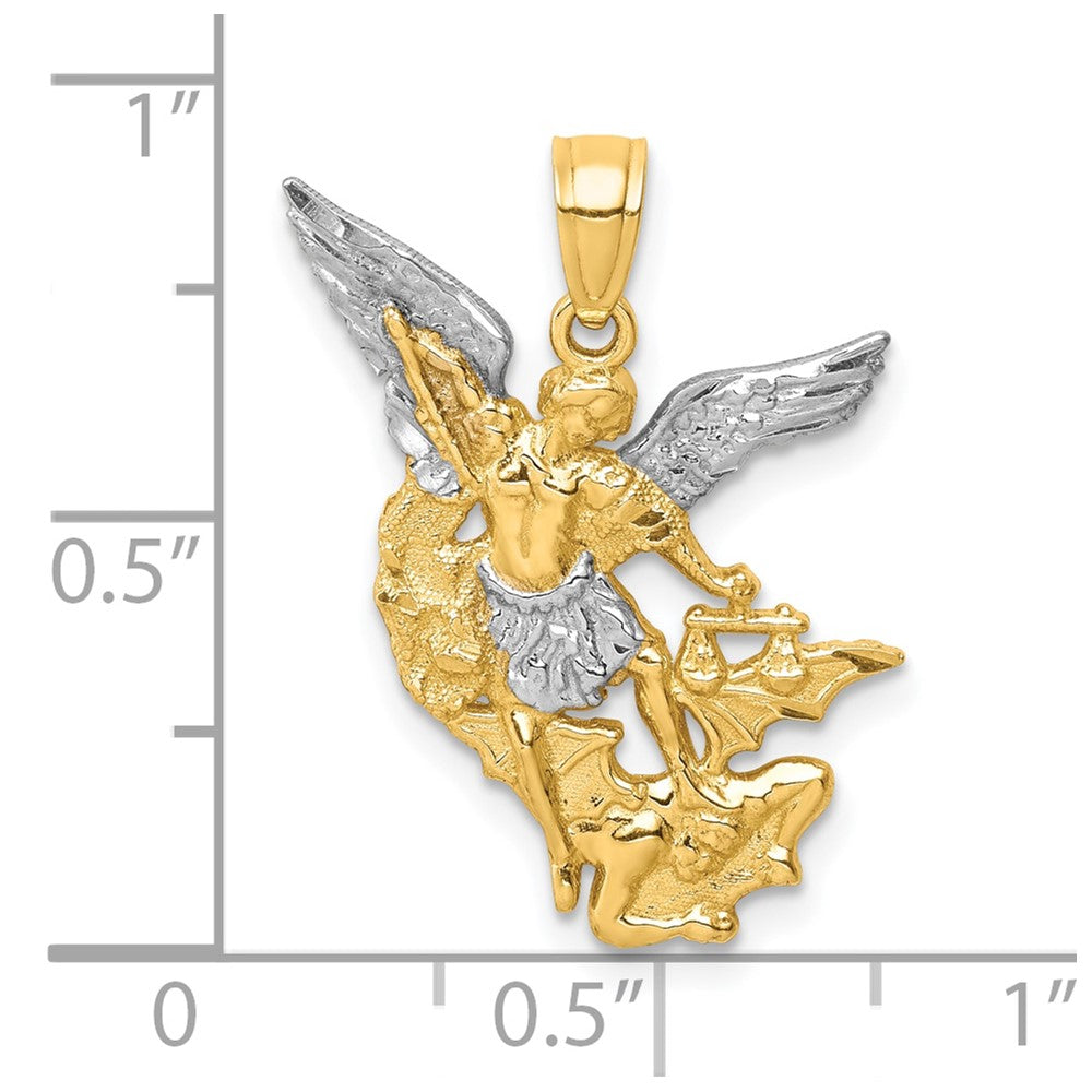 10K Gelb mit Rhodium Diamantiert Saint Michael Anhänger