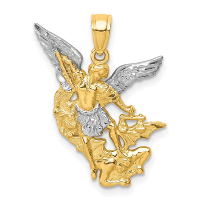 10K Gelb mit Rhodium Diamantiert Saint Michael Anhänger