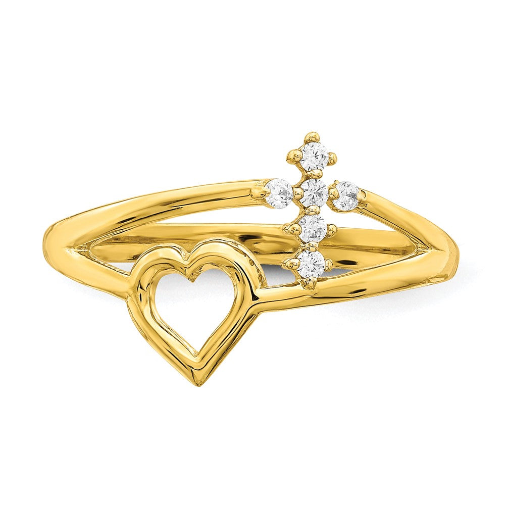 10K Gelbgold 10K Herz und Kreuz Zirkonia Ring
