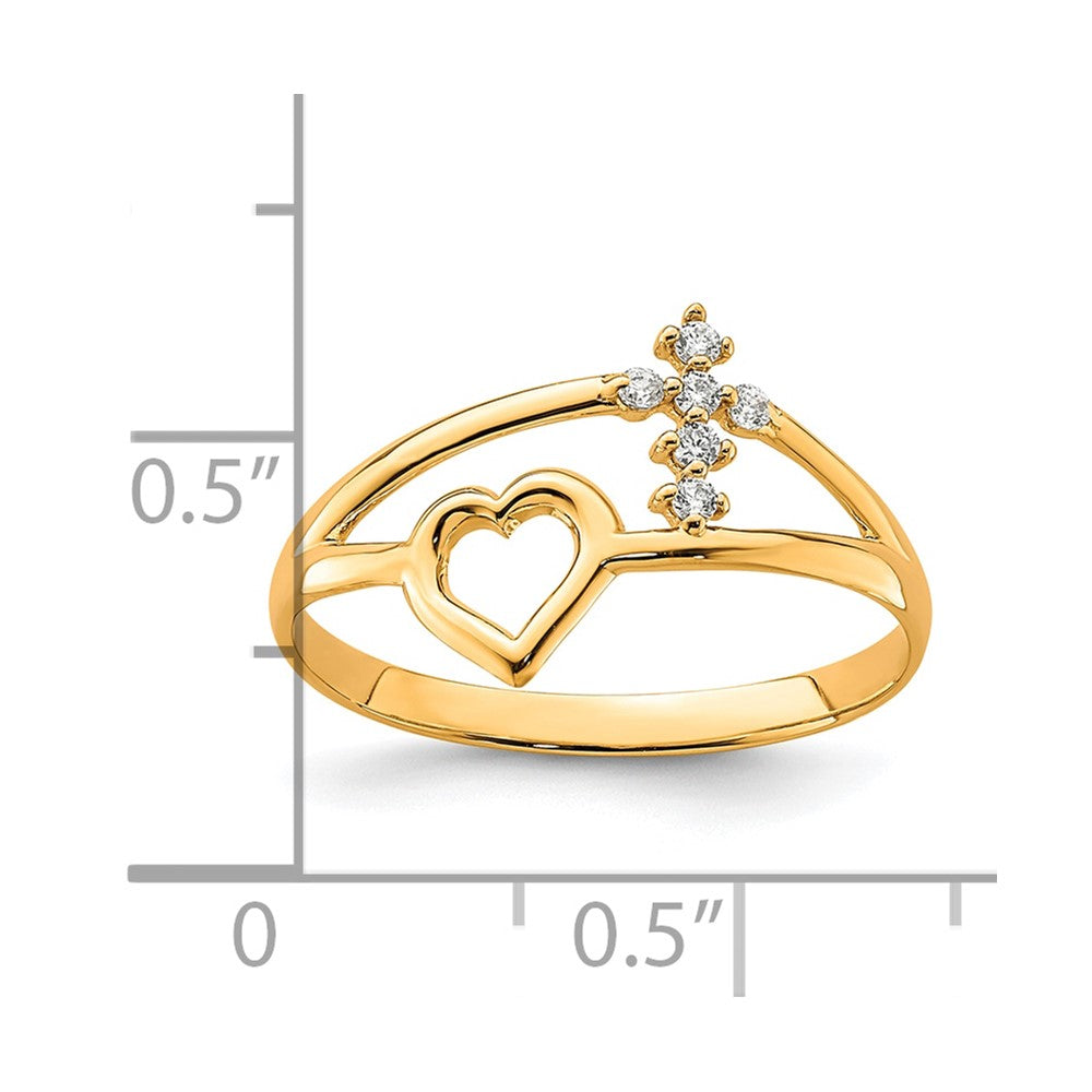 10K Gelbgold 10K Herz und Kreuz Zirkonia Ring
