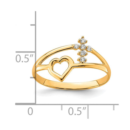 10K Gelbgold 10K Herz und Kreuz Zirkonia Ring