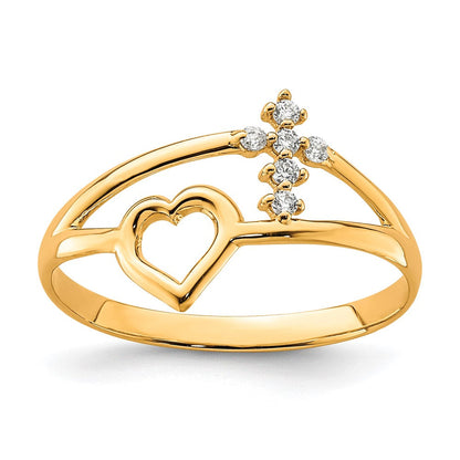 10K Gelbgold 10K Herz und Kreuz Zirkonia Ring