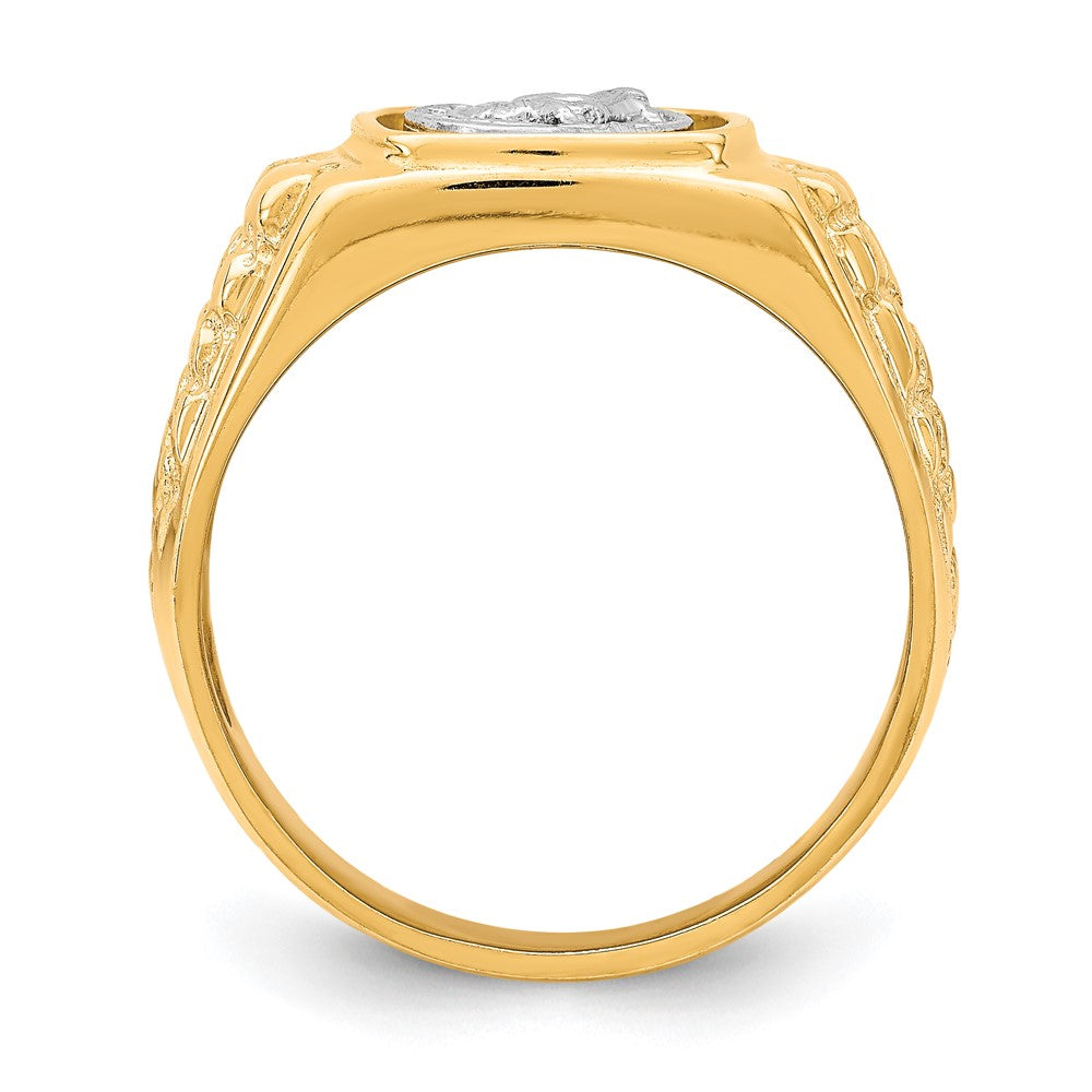 10K Bicolor-Gold Hufeisen-Ring mit Pferdekopf für Herren