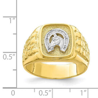 10K Bicolor-Gold Hufeisen-Ring mit Pferdekopf für Herren