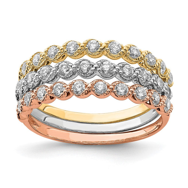 10K Tricolor 10K Tricolor Set Of Drei Stapelbar Zirkonia Rings