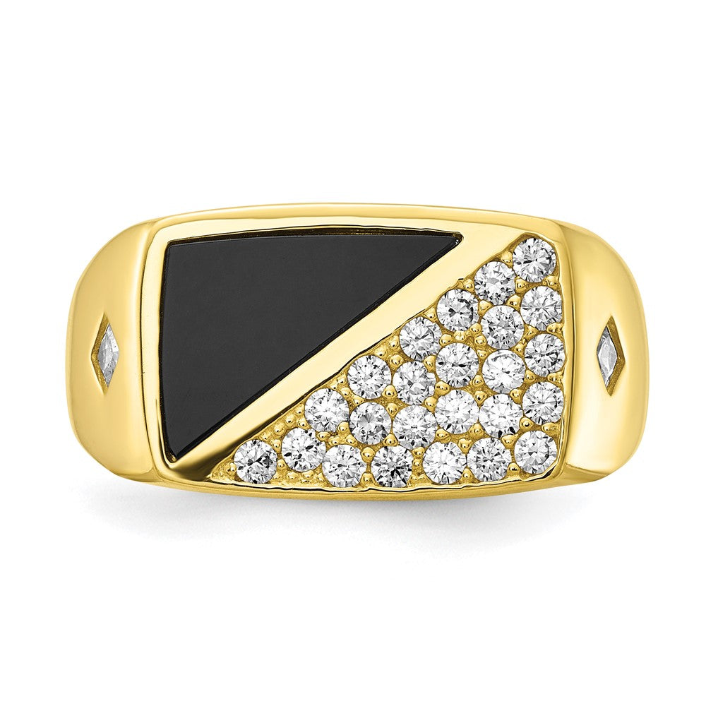 10K Gelbgold Zirkonia und Onyx Herren Ring
