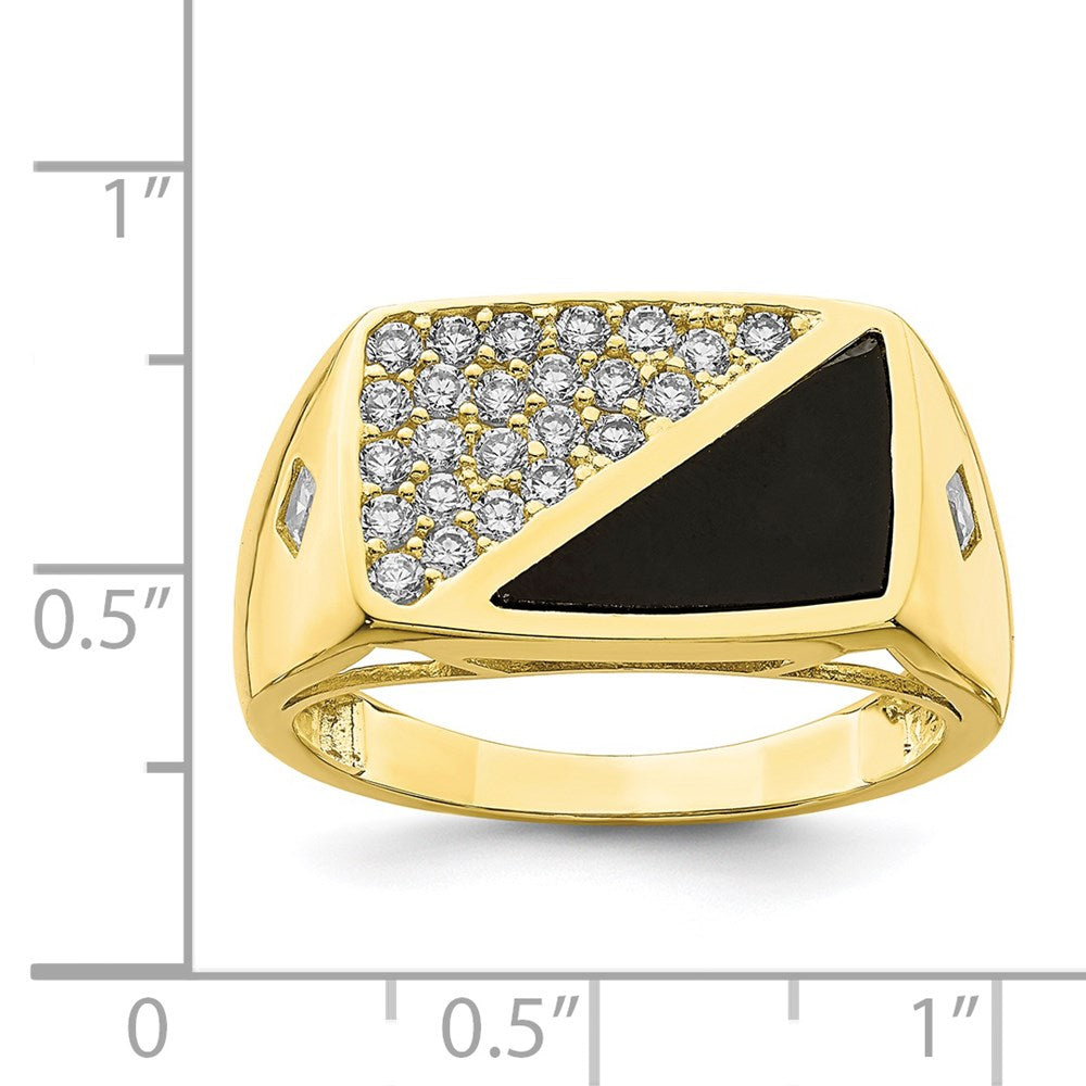 10K Gelbgold Zirkonia und Onyx Herren Ring