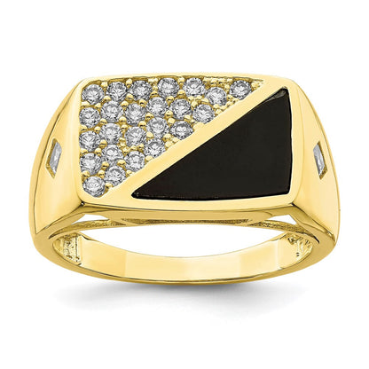 10K Gelbgold Zirkonia und Onyx Herren Ring