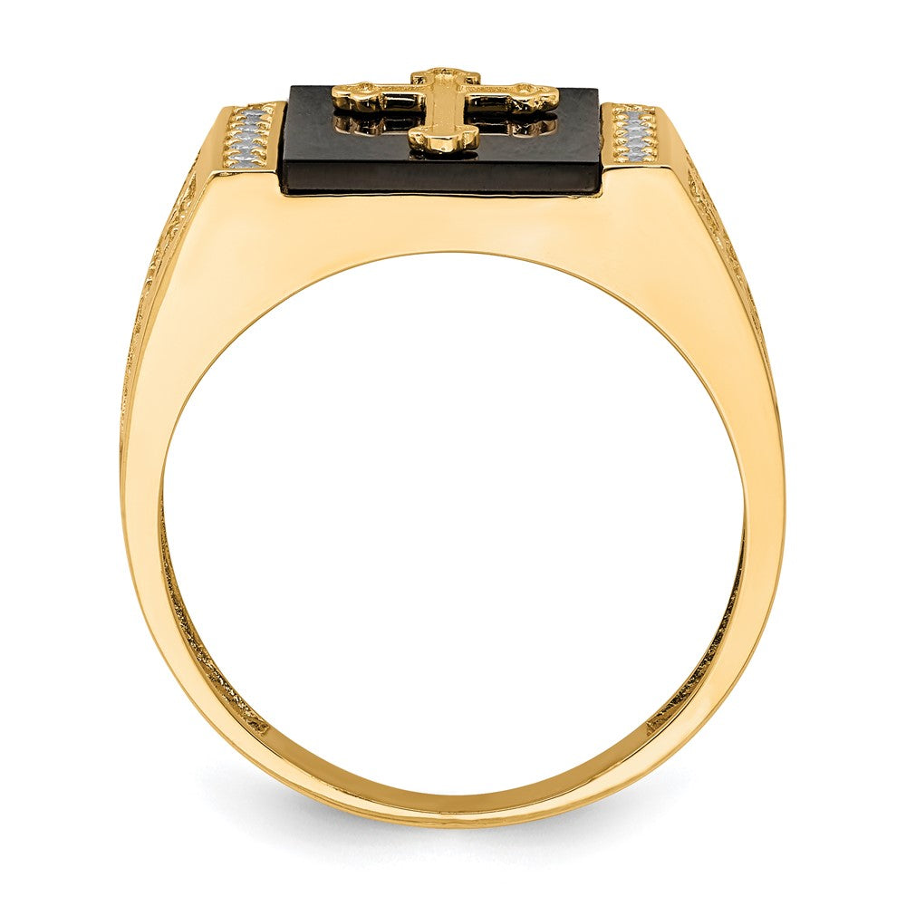 10K Gelbgold 10K Zirkonia und Onyx Kreuz Herren Ring