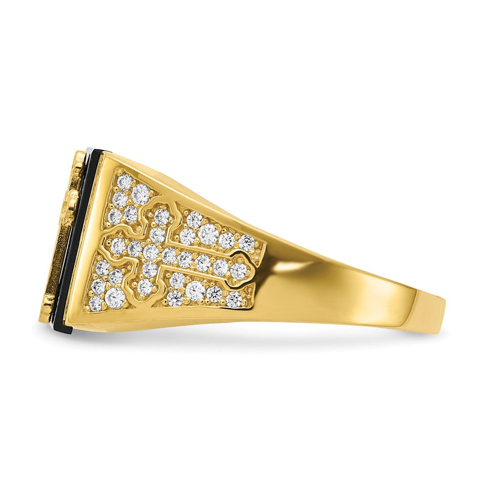 10K Gelbgold 10K Zirkonia und Onyx Kreuz Herren Ring