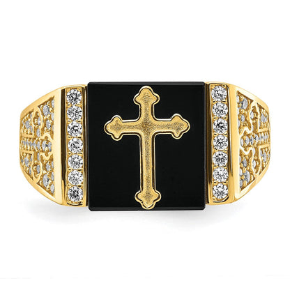 10K Gelbgold 10K Zirkonia und Onyx Kreuz Herren Ring