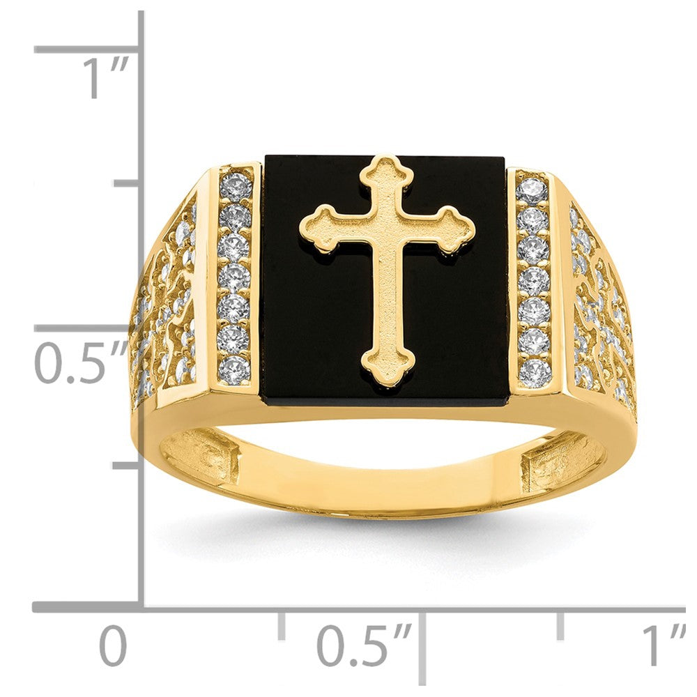 10K Gelbgold 10K Zirkonia und Onyx Kreuz Herren Ring