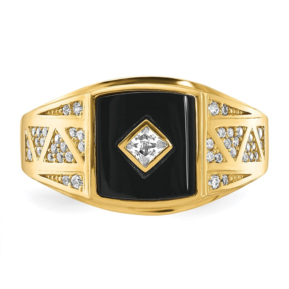 10K Gelbgold 10K Zirkonia und Onyx Herren Ring