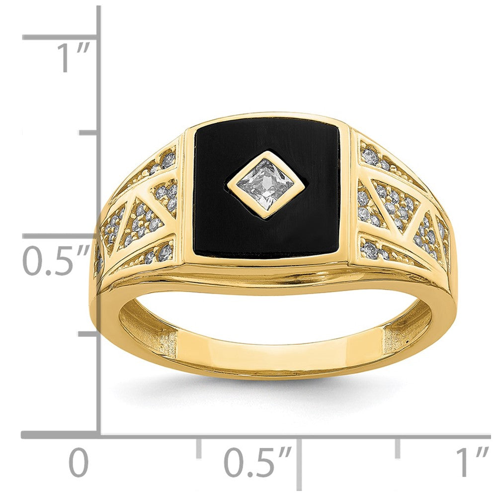 10K Gelbgold 10K Zirkonia und Onyx Herren Ring