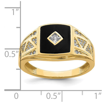 10K Gelbgold 10K Zirkonia und Onyx Herren Ring