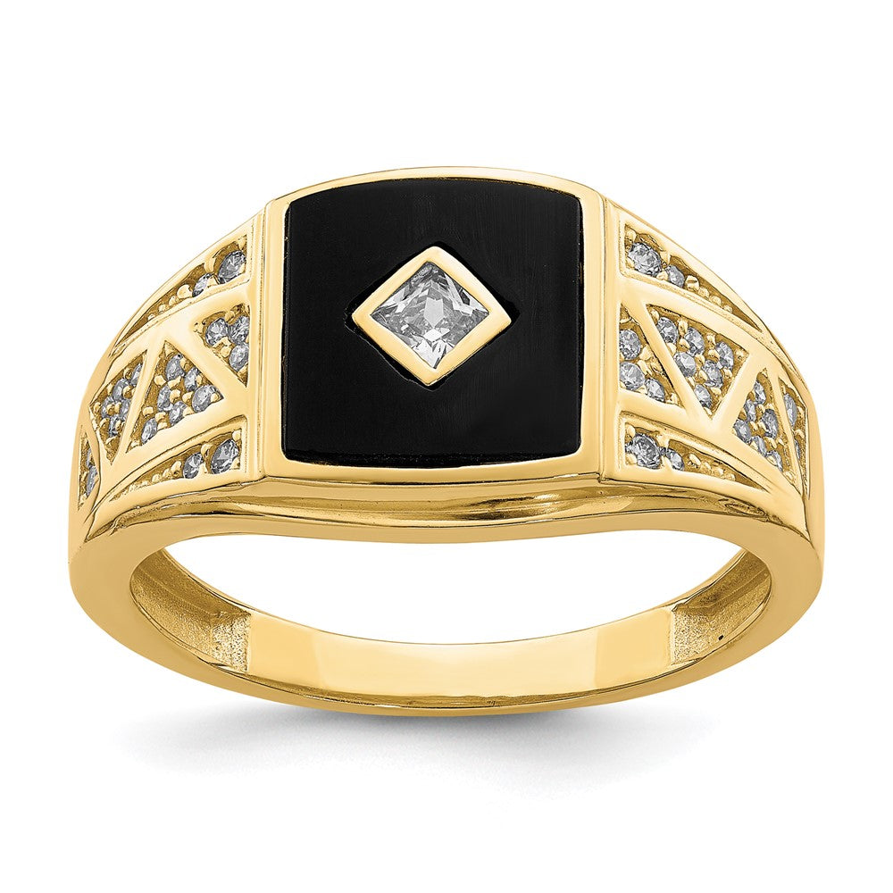 10K Gelbgold 10K Zirkonia und Onyx Herren Ring