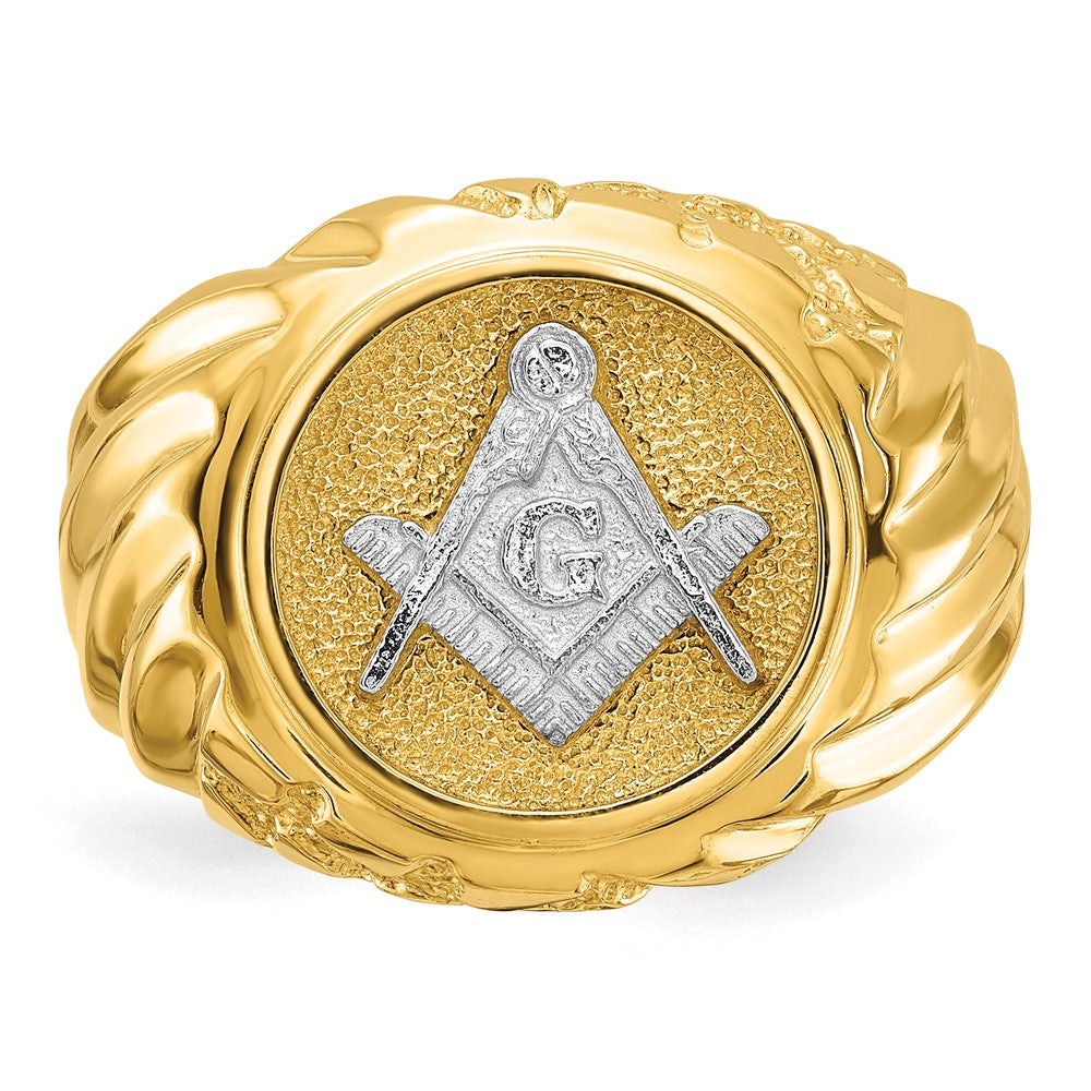 10K Zweifarbiger Gold Herren-Freimaurerring, poliert und texturiert