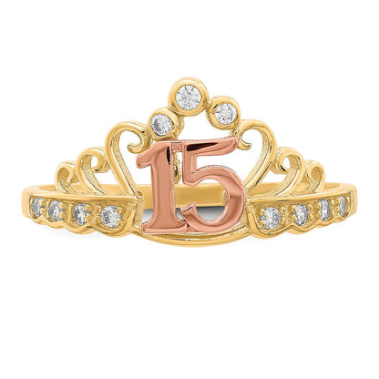 10K Bicolor 10K Bicolor Zirkonia 15 Krone Ring