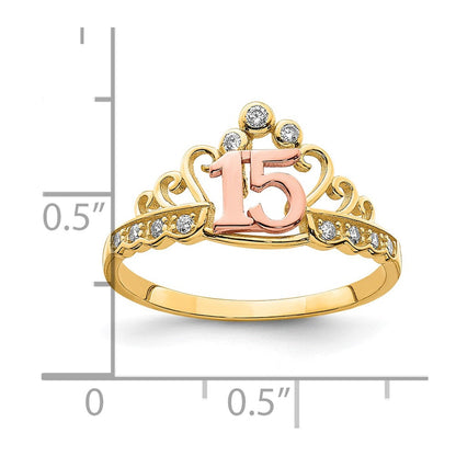 10K Bicolor 10K Bicolor Zirkonia 15 Krone Ring