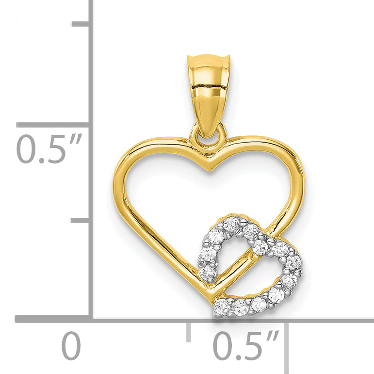 10K Gelbgold 10K Zirkonia Herz in Herz Anhänger