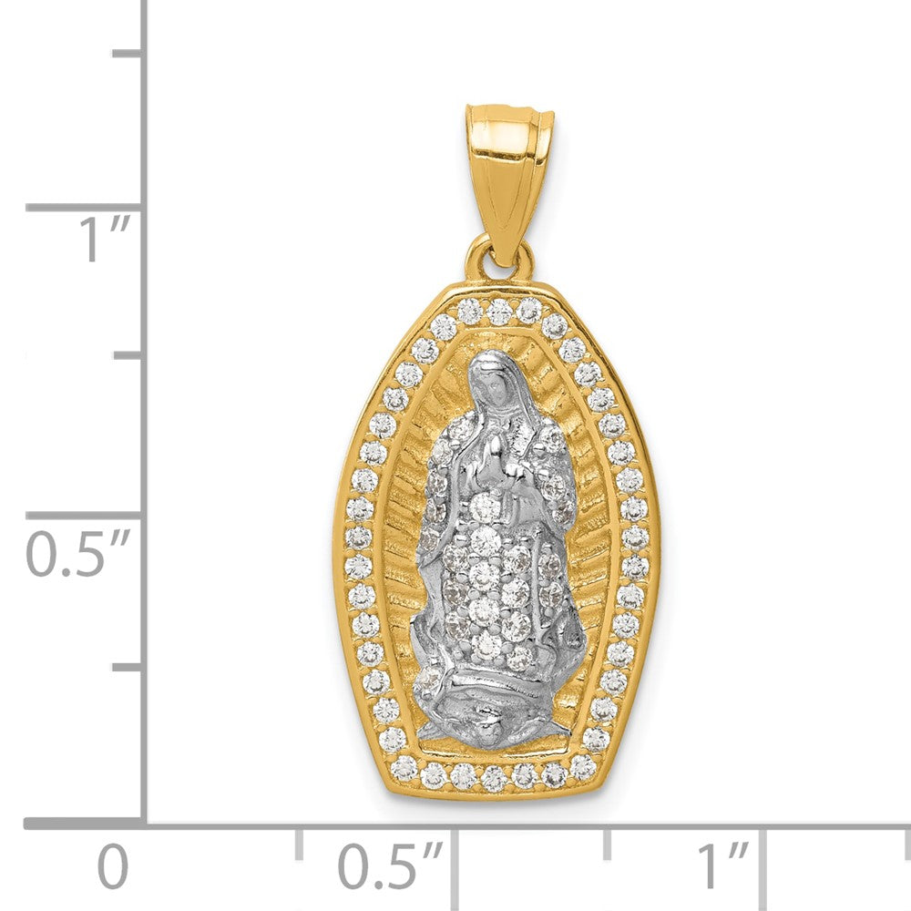 10K Gelb mit Rhodium 10K mit Rhodium Zirkonia Micropave Guadalupe Anhänger