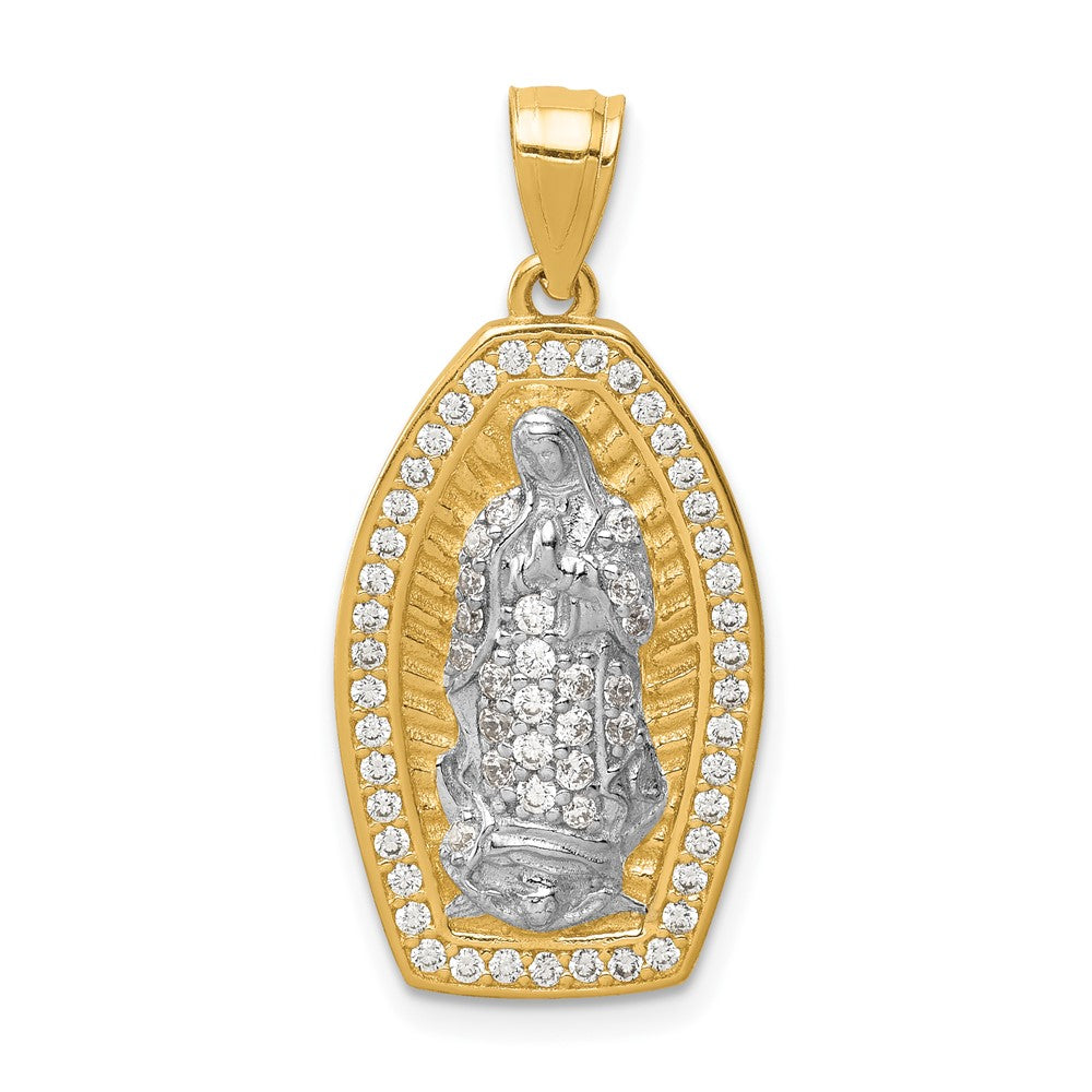10K Gelb mit Rhodium 10K mit Rhodium Zirkonia Micropave Guadalupe Anhänger